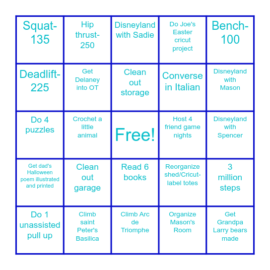 Liz's 2025 Goal Bingo!! Bingo Card