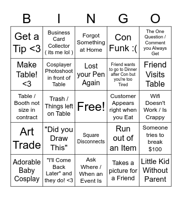 Anime Con Bingo Card