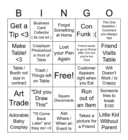 Anime Con Bingo Card