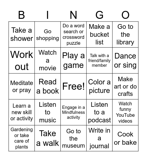 Wellness Bingo Card