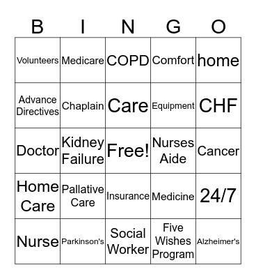 NHC and Caris Bingo Card