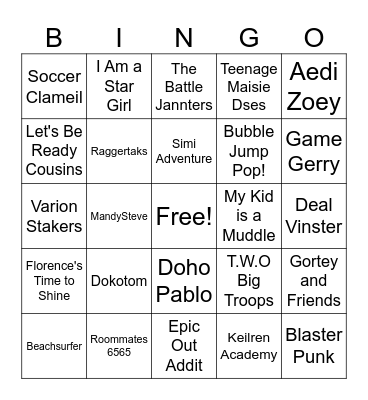 Hurbo TV Shows Bingo Card