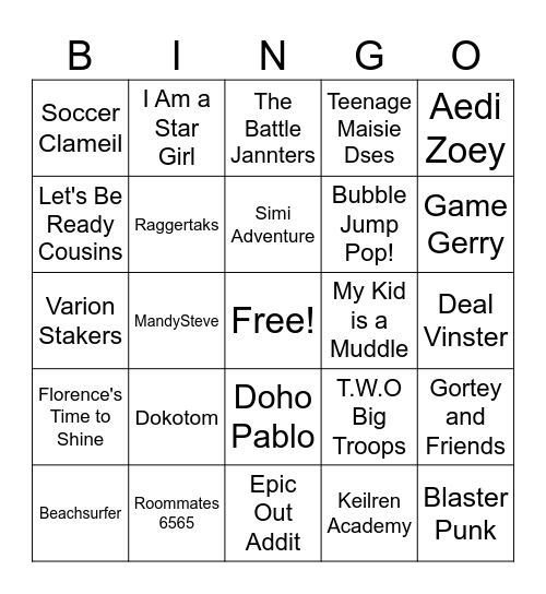Hurbo TV Shows Bingo Card
