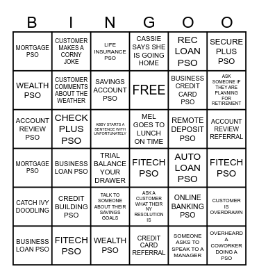 Banking Bingo Card