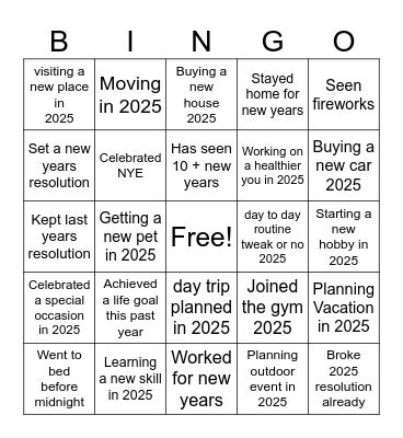 New Year 2025 Bingo Card