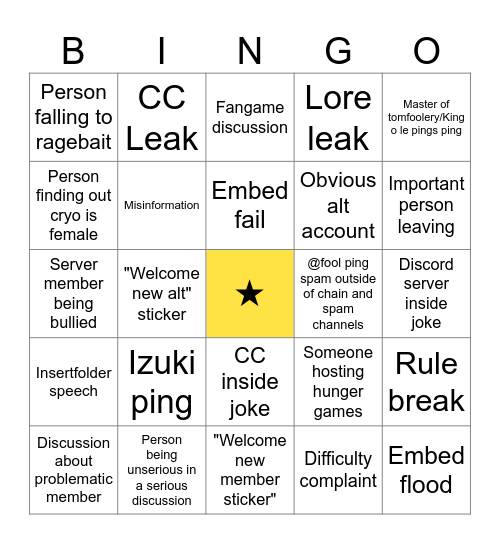 Combination Creations Bingo Card