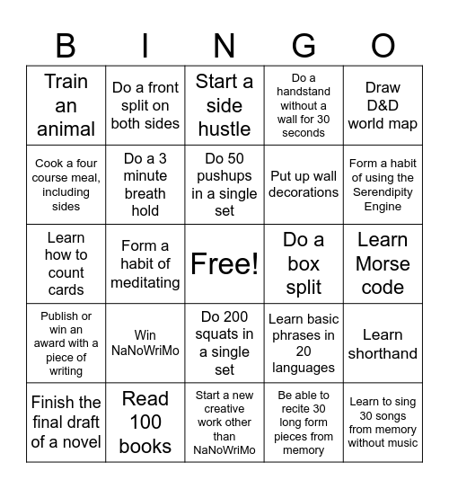 2025 Resolutions Bingo Card