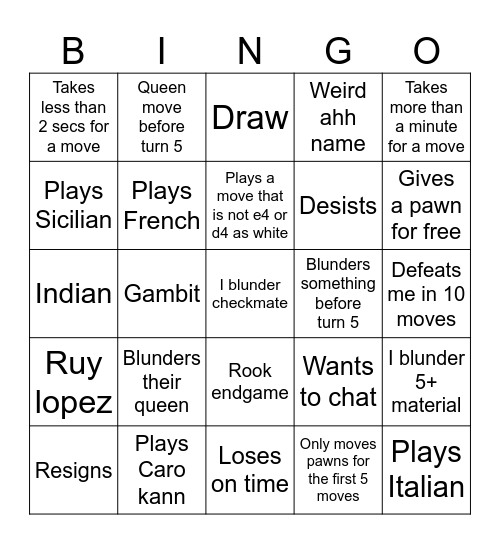 Chess bingo Card