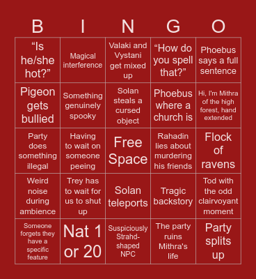 “Curse of Strahd” Bingo Card