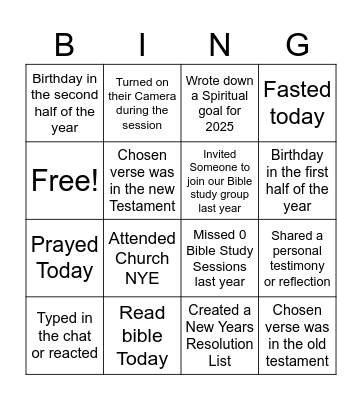 Bible Study Bingo Card