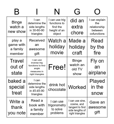 Winter Break Geometry Bingo Card