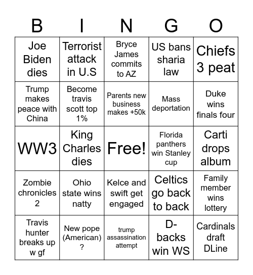 Porter 2025 Bingo Card