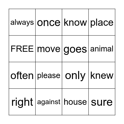 Trick Word BINGO Card