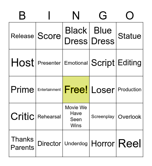 Golden Globes BINGO Card