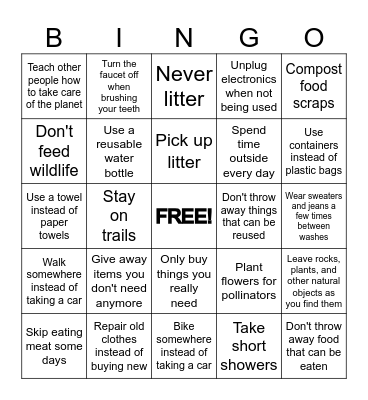 Stewardship BINGO Card