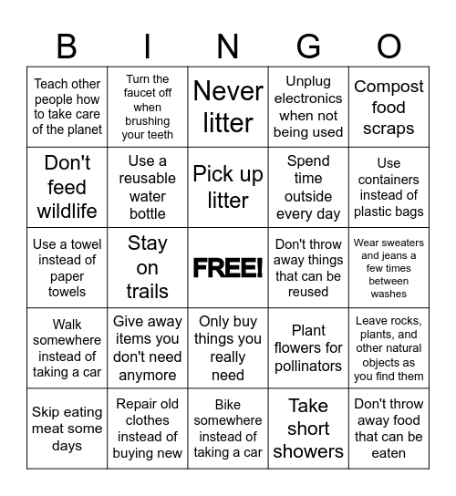 Stewardship BINGO Card