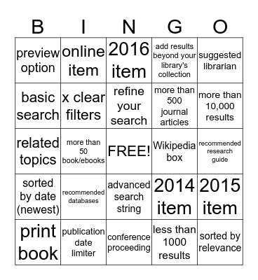 First Search Bingo Card