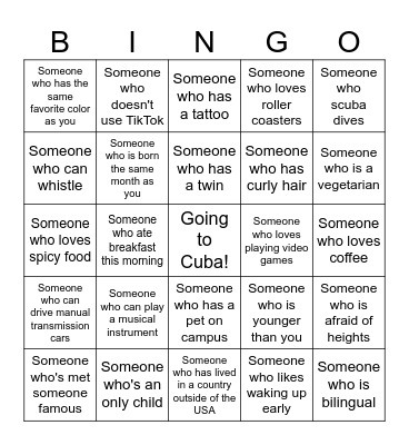 Winter Term Intro Bingo Card