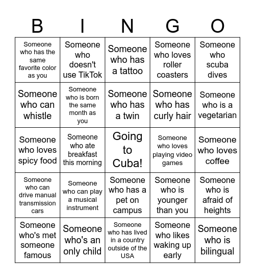 Winter Term Intro Bingo Card