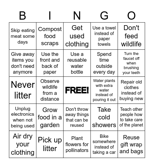 Stewardship BINGO Card