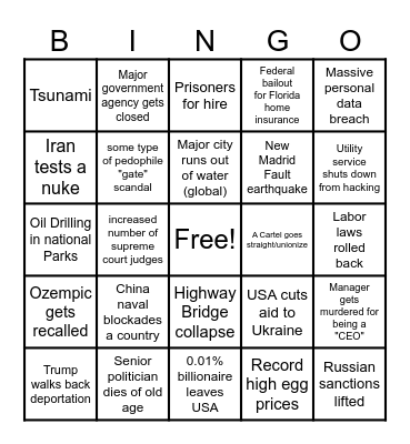 2025 Bingo Card Bingo Card