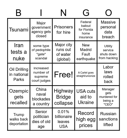2025 Bingo Card Bingo Card