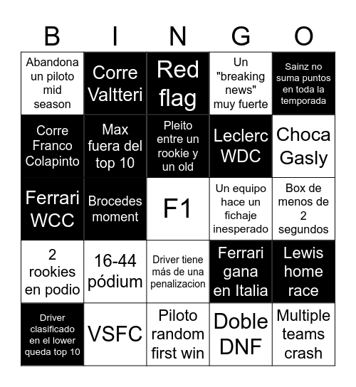 Fórmula 1 202 Bingo Card