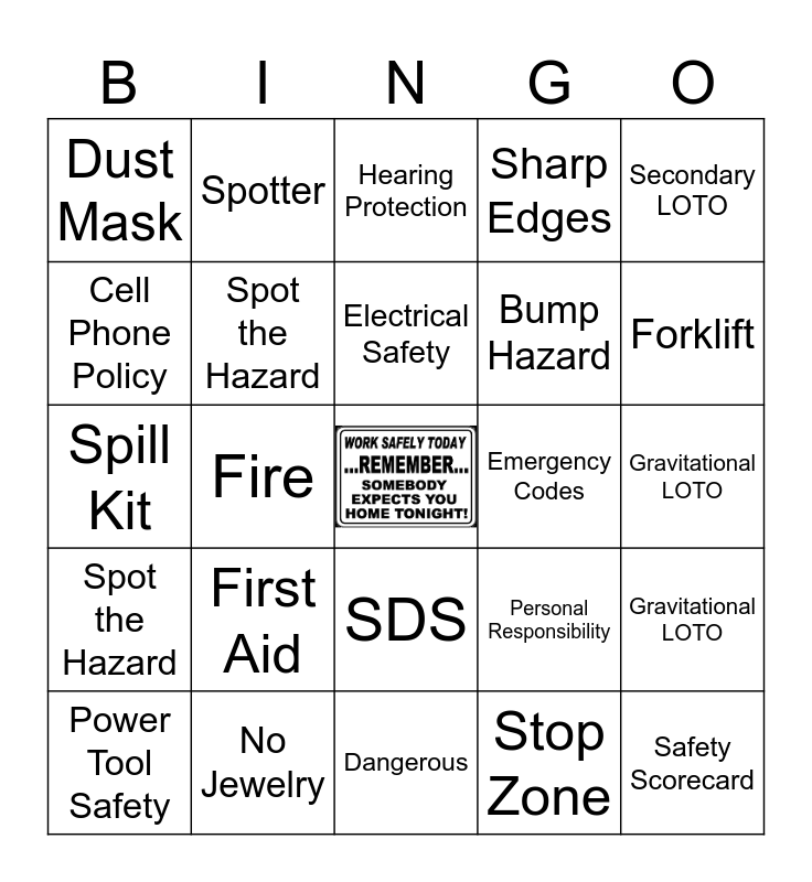 Safety Bingo Card