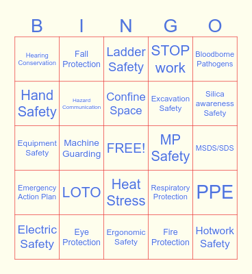Safety Bingo Card