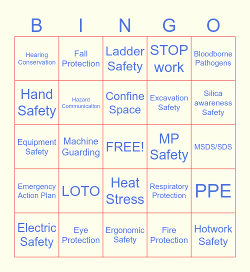 Safety Bingo Card