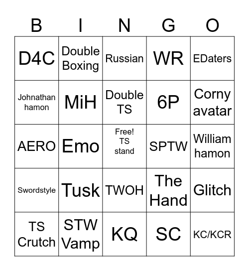 YBA 2v2 Bingo Card