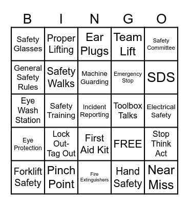 SAFETY Bingo Card