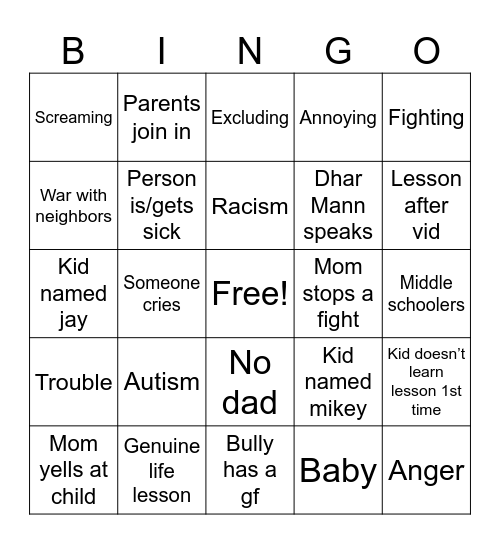 Dhar Mann bungo Bingo Card