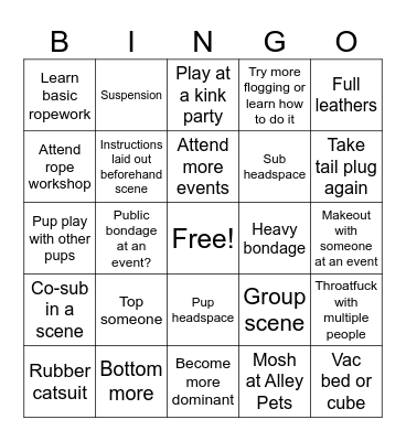 Kink 2025 Bingo Card