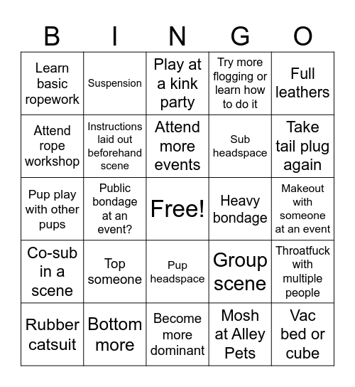 Kink 2025 Bingo Card