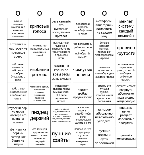 GM Бинго Bingo Card