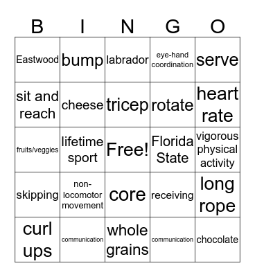 PE Bingo Card