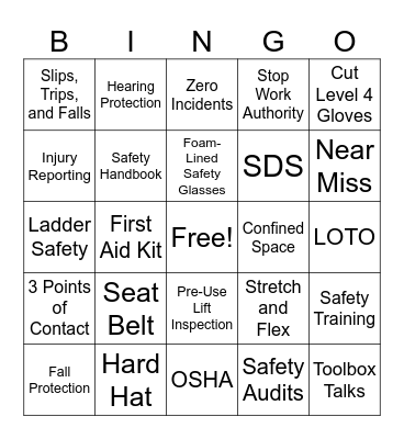 Safety Week 2021 Bingo Card