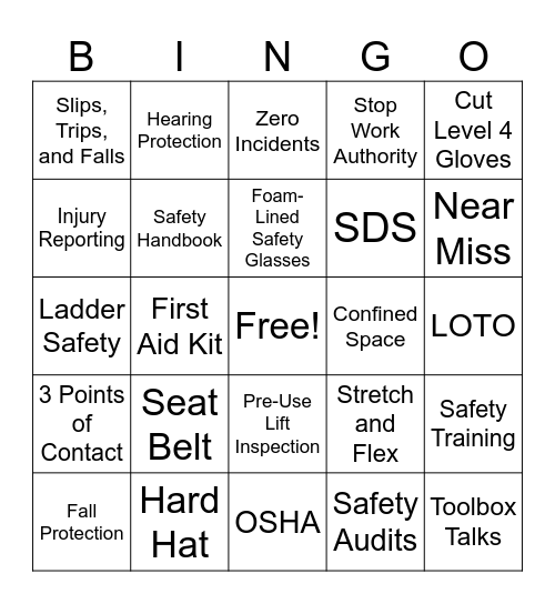 Safety Week 2021 Bingo Card