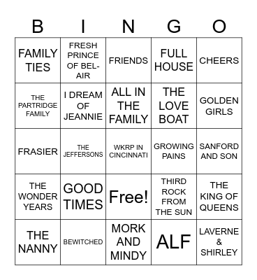 Music Bingo - TV Themes Bingo Card