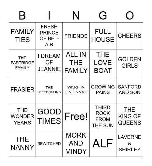 Music Bingo - TV Themes Bingo Card