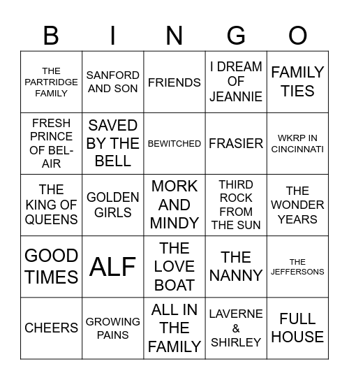 Music Bingo - TV Themes Bingo Card