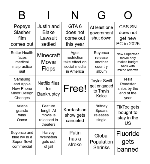 2025 Bingo Card Bingo Card