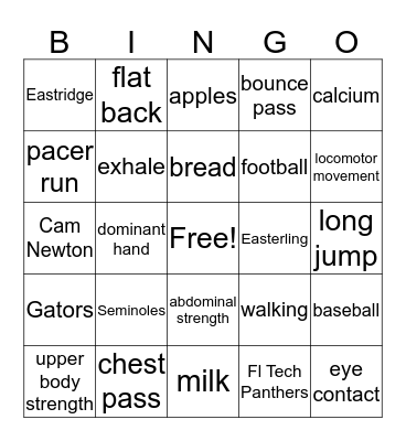 PE Bingo Card