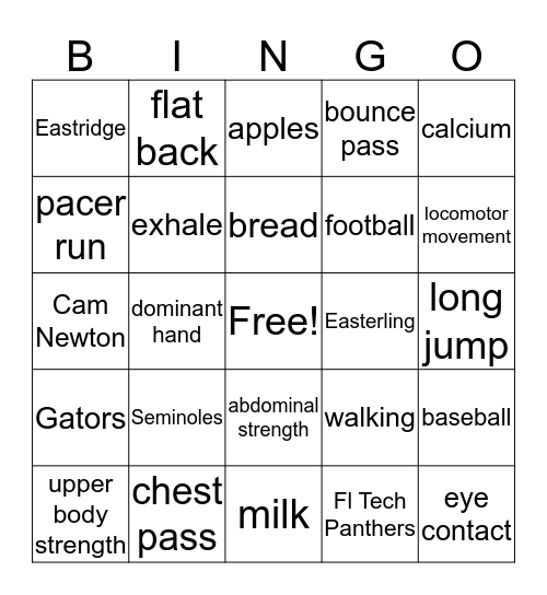 PE Bingo Card