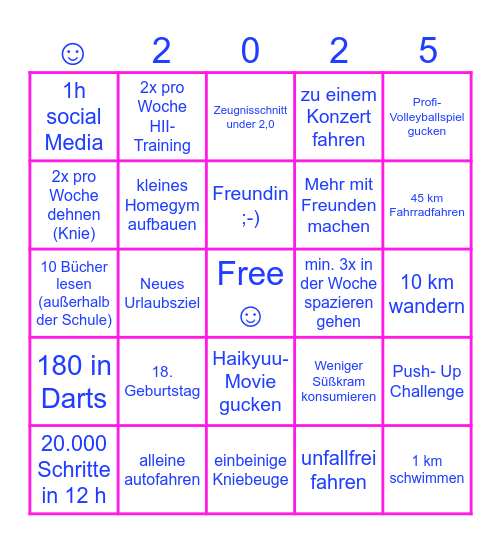 Jahresvorsätze Bingo Card