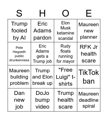 Says Who Shoe! Bingo Card