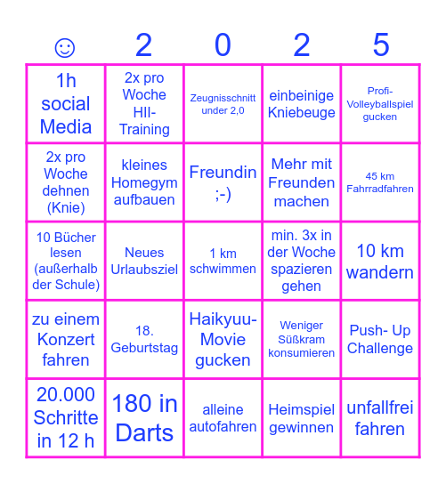 Jahresvorsätze Bingo Card