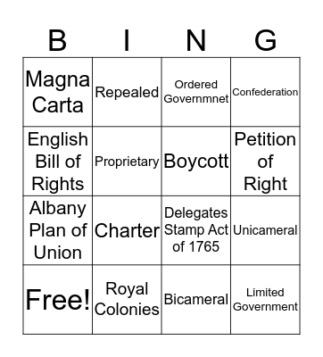 Government Chapter 2 Bingo Card