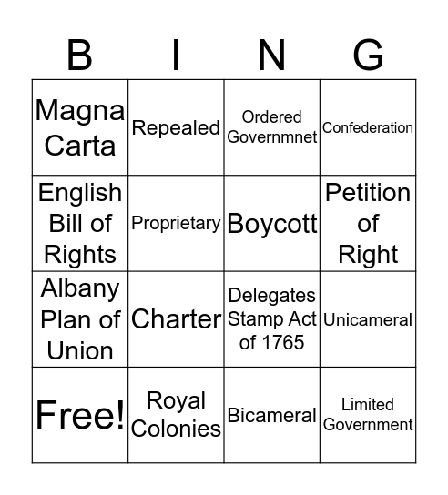 Government Chapter 2 Bingo Card